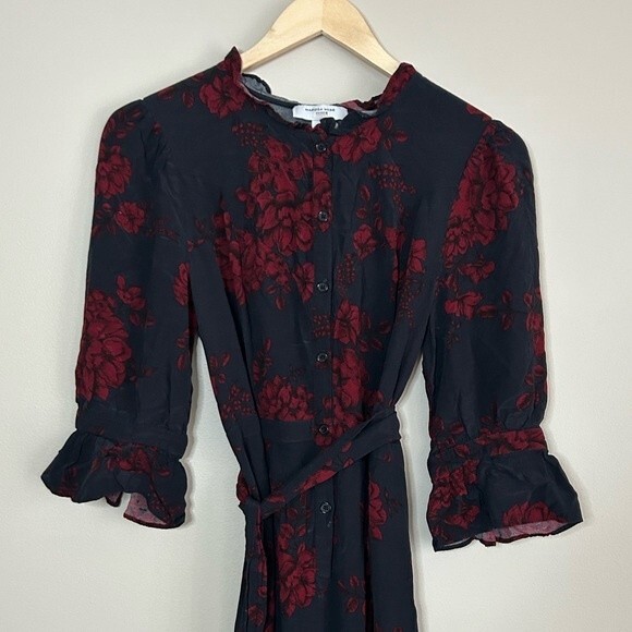 Marissa Webb Collective Button Front Navy Floral Midi Dress Size 6 - Picture 3 of 7